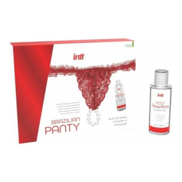 Набір Intt BRAZILIAN PANTY RED: трусики на зав’язках S-XL з перлинним кільцем + полунична змазка – купити