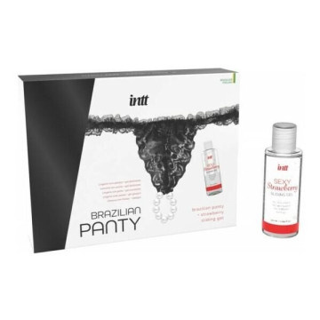 Набір Intt BRAZILIAN PANTY BLACK: трусики на зав’язках S-XL з перлинним кільцем + полунична змазка – купити