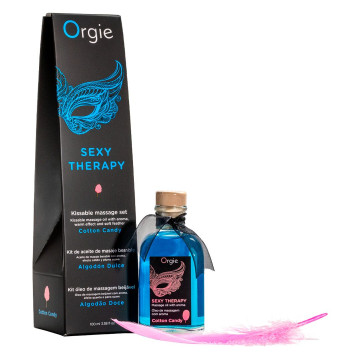 Набір для масажу Orgie – Sexy Therapy Cotton Candy (100 мл), їстівна розігрівальна олія + пір’їнка – купити
