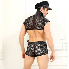 Чоловічий еротичний костюм поліцейського "Суворий Альфред" One Size Black: топ, боксери, кашкет, нар