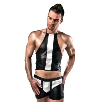 Розпродаж!!! Комплект білизни Passion 018 SET L/XL, чорні шортики і топік з білими елементами – купити