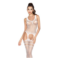 Бодістокінг Passion BS038 white, комбінезон, імітація панчіх і пояса
