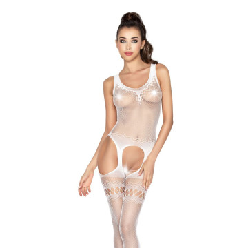Бодістокінг Passion BS038 white, комбінезон, імітація панчіх і пояса – купити