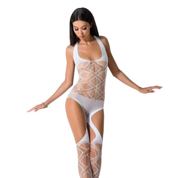 Бодістокінг Passion BS060 white, комбінезон, імітація трусиків і гольфів – купити