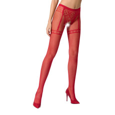 Колготки-бодістокінги Passion S012 One Size, Red, імітація панчіх, пояса та мереживних трусиків