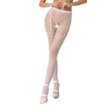 Колготки-бодістокінги Passion S012 One Size, White, імітація панчіх, пояса та мереживних трусиків – купити