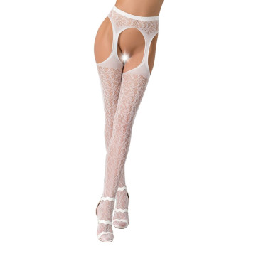 Мереживні колготки-бодістокінги Passion S014 One Size, White, імітація панчіх та пояса з гартерами – купити