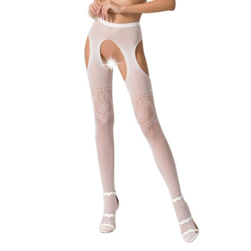 Колготки-бодістокінги з відкритим доступом Passion S017 One Size, White, імітація панчіх та пояса – купити