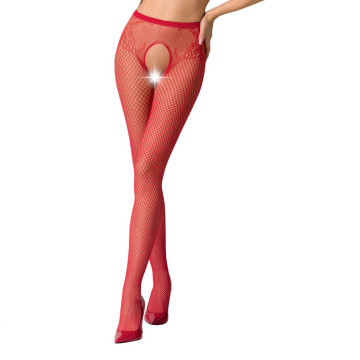 Сітчасті колготки-бодістокінги Passion S019 One Size, Red, імітація трусиків, відкритий доступ – купити