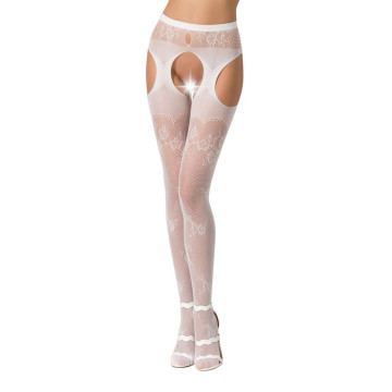 Сексуальні колготки-бодістокінги Passion S022 One Size, White, імітація панчіх і пояса з гартерами – купити