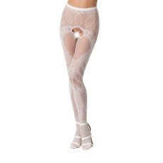 Еротичні колготки-бодістокінг Passion S007 white, гарні ажурні колготки з вирізом