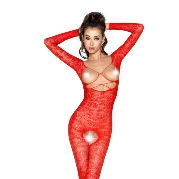 Бодістокінг Passion BS031 red, комбінезон з відкритими грудьми – купити