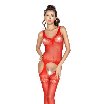 Бодістокінг Passion BS038 red, комбінезон, імітація панчіх і пояса – купити