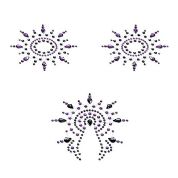 Пестіс з кристалів Petits Joujoux Gloria set of 3 - Black/Purple, прикраса на груди та вульву – купити