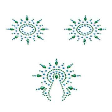 Пестіс з кристалів Petits Joujoux Gloria set of 3 - Green/Blue, прикраса на груди та вульву – купити