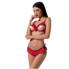 Комплект білизни Passion Exclusive CHERRY SET OpenBra S/M, red, відкритий ліф, трусики-спідничка