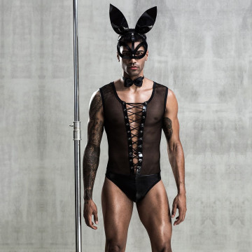 Еротичний чоловічий костюм "Зайка Джонні" з маскою, One Size Black – купити