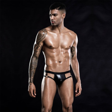 Лакові чоловічі труси з відкритою попкою, One Size Black – купити