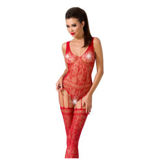 Бодістокінг Passion BS051 red, комбінезон, імітація панчіх і боді