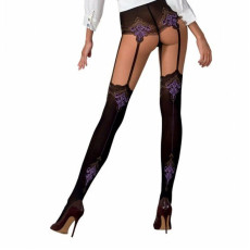 Колготки з ефектом панчох на підв'язках Passion TI112 3/4 (60/20 den), nero-violet