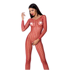 Бодістокінг Passion BS068 red, комбінезон, велика сітка, довгий рукав