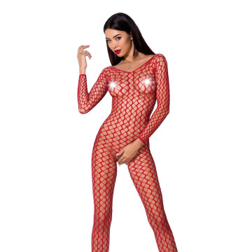 Бодістокінг Passion BS068 red, комбінезон, велика сітка, довгий рукав – купити
