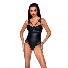 Боді з еко-шкіри та мережива Passion LOONA BODY L/XL, black