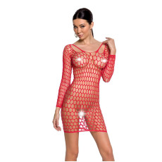 Бодістокінг-сукня з глибоким коміром Passion BS093 red, довгі рукави
