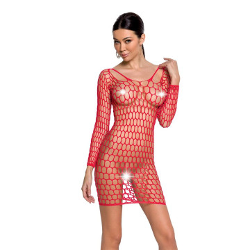 Бодістокінг-сукня з глибоким коміром Passion BS093 red, довгі рукави – купити