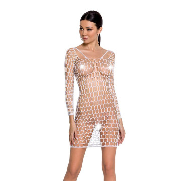 Бодістокінг-сукня з глибоким коміром Passion BS093 white, довгі рукави – купити