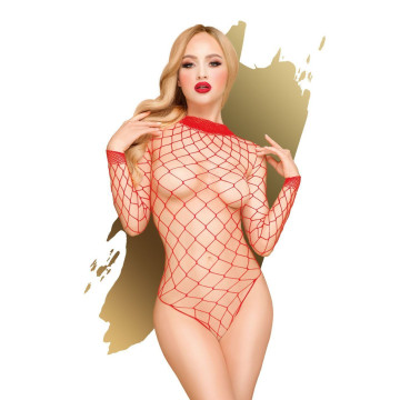 Боді Penthouse Scandalous S/L Red, велика сітка, високий комір, довгі рукави – купити