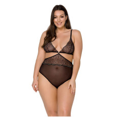 Боді Passion AMBERLY BODY 4XL/5XL black, асиметричний крій, мереживний ліф, золота нитка