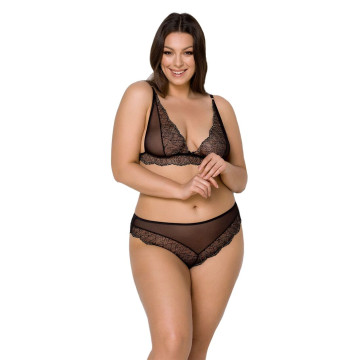 Комплект білизни Passion AMBERLY SET 4XL/5XL black, ліф, трусики бразиліана, люрексова нитка – купити