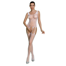 Бодістокінг Passion ECO BS007 white, з доступом, силуетний малюнок, імітація підв’язок