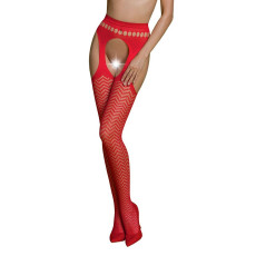 Еротичні колготки-бодістокінг Passion ECO S002 red, з доступом, геометричне плетіння