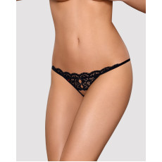 Мереживні танги з двома отворами Obsessive 831-THC-1 crotchless thong S/M, чорні, бантики