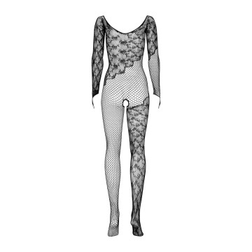 Бодістокінг Obsessive Bodystocking F210 S/M/L black, рукава-мітенки, сітка, кольорове мереживо – купити