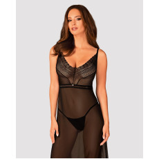 Напівпрозора довга сорочка Obsessive Estiqua chemise XL/2XL, чорний, асиметричний крій