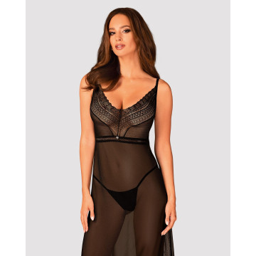 Напівпрозора довга сорочка Obsessive Estiqua chemise XL/2XL, чорний, асиметричний крій – купити
