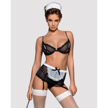 Еротичний костюм покоївки Obsessive Maidme set 5pcs L/XL, бюстгальтер, пояс з фартухом, панчохи, стр – купити