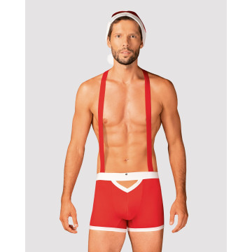 Чоловічий еротичний костюм Санта-Клауса Obsessive Mr Claus S/M, боксери на підтяжках, шапочка з помп – купити