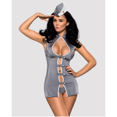Еротичний костюм стюардеси Obsessive Stewardess 3 pcs costume grey L/XL, сірий, сукня, стрінги, піло