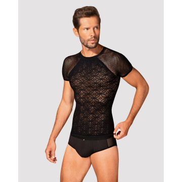 Чоловіча напівпрозора футболка з орнаментом Obsessive T102 T-shirt S/M/L, чорна – купити