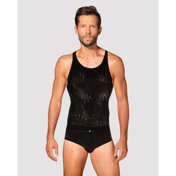 Чоловіча напівпрозора майка-борцовка з візерунком Obsessive T103 tank top S/M/L, чорна – купити