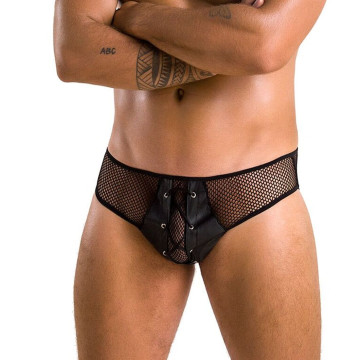 Чоловічі труси зі шнурівкою Passion 035 SLIP RICHARD S/M Black, екошкіра, сітка – купити