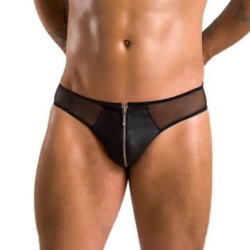 Чоловічі сліпи на блискавці Passion 042 SLIP TIMMY L/XL Black, екошкіра, сітка – купити