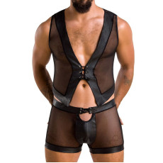 Комплект чоловічої білизни на шнурівці Passion 053 SET WILLIAM XXL/XXXL Black, жилет, боксери
