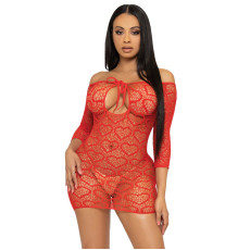 Платье-сетка с сердечками Leg Avenue Heart net mini dress Red, завязки, открытые плечи, one size