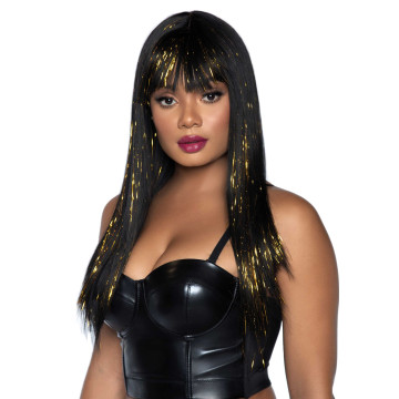 Чорна перука із золотими пасмами Leg Avenue Long bang wig with tinsel, 60 см – купити