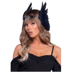 Пов’язка на голову з крилами Leg Avenue Feather headband Black, пір’я та натуральна шкіра